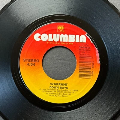 Warrant, Down Boys / Cold Sweat, 7" 45rpm, Vinyl NM Foto 1 de 2