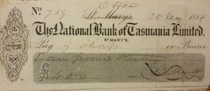 Antique Cheque The National Bank Of Tasmania Stanley Crossed Out St Marys 1888 - Picture 1 of 1