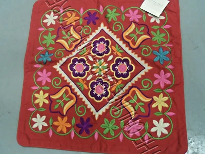 Pottery Barn red Romania Floral Embroidered sofa throw chair Pillow Cover 18x18 - Image 1 of 2