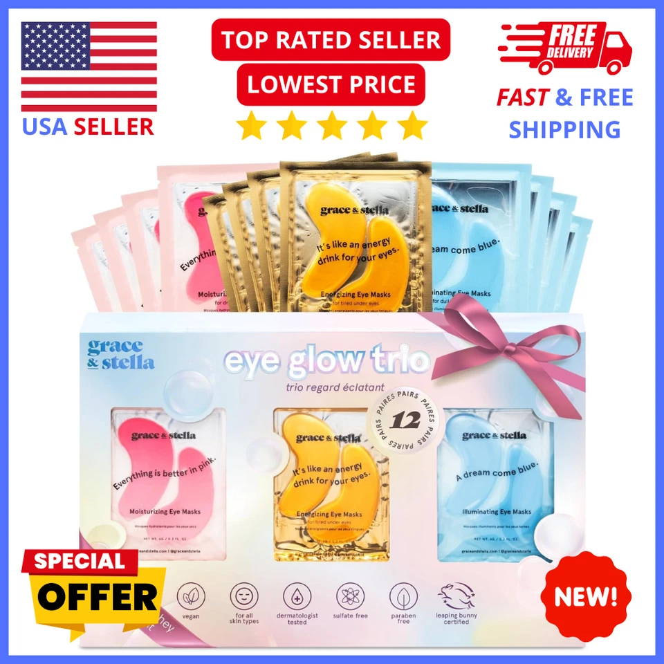 12x Under Eye Patches – Puffy Eyes & Dark Circles Hydrogel Mask Treatment - Image 1 of 4