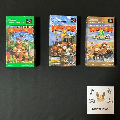 Lot 3 Nintendo Super Famicom Donkey Kong Country 1 2 3 SNES SFC JP W/Box＆Manual - Image 1 of 4