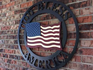Holz Amerikanische Flagge Dekoration Handarbeit Gott segne Amerika - Bild 1 von 7