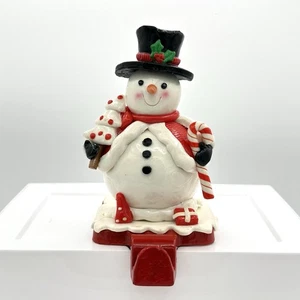 Vintage Retro Snowman Christmas Stocking Mantel Hanger Glossy Claydough - Picture 1 of 9
