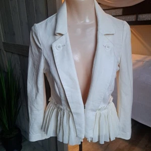 Free People Blazer Size 2 XS Blazer Coat Jacket Peplum Ruffle Boho Ivory Y2k - Picture 1 of 10