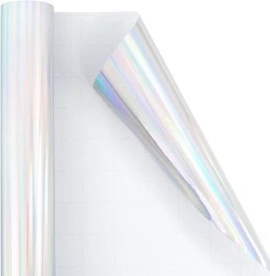Papel de regalo plateado con púrpura metalica brillante iridiscente holográfico Foto 1 de 4