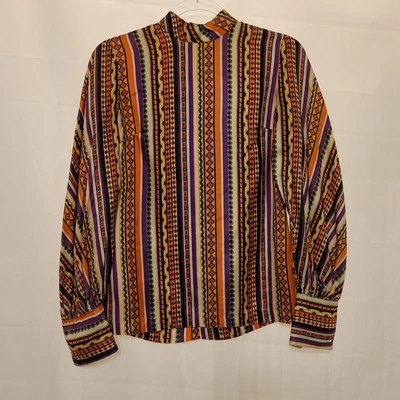 VTG 60s Homemade Striped Satin Long Sleeve Blouse Wmn's Small Hippie Mod Retro  - Image 1 of 4