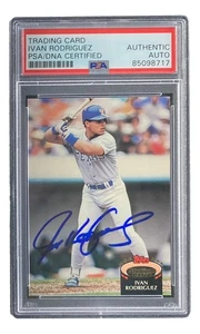 Ivan Rodriguez Signed 1992 Topps #415 Texas Rangers Rookie Card PSA/DNA - Picture 1 of 4