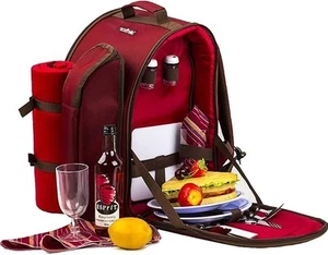 2 Person Red Picnic Backpack Hamper with Cooler Bag includes Tableware & Fleece - Picture 1 of 4