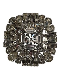 Vintage Signed WARNER Large Clear Rhinestone Pin Brooch - 2" - Picture 1 of 6