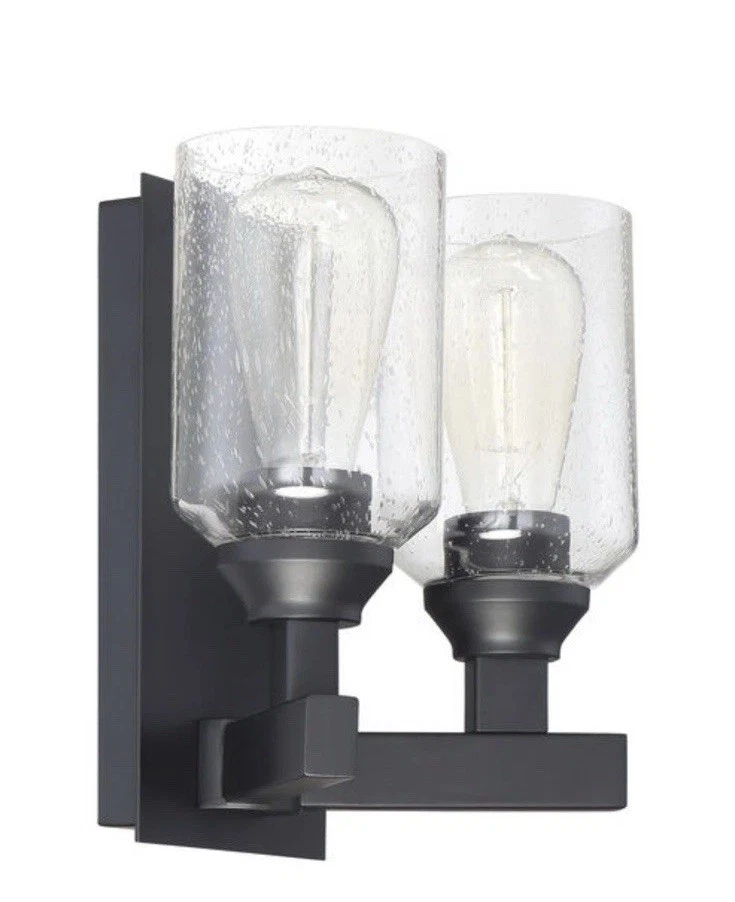 Iluminación artesanal 53162-FB Chicago - Aplique de pared de dos luces plano negro nuevo Foto 1 de 1