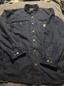 Carhartt Shirt Mens XL Blue Denim Fleece Lined Snap Front Shacket Relaxed - Picture 1 of 11