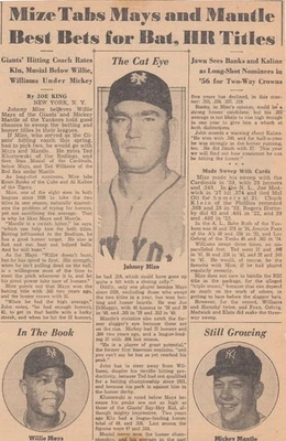 1955 Johnny MIze discusses Willie Mays and Mickey Mantle;  Brooks on reverse - Image 1 of 2