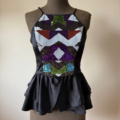 Y2K Bebe Multi Colour Sequin Peplum Top Small - Image 1 of 4