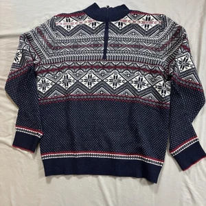 Vineyard Vines 1/4 Zip Sweater Mens M Fair Isle Nordic Navy Blue White Holiday - Picture 1 of 6