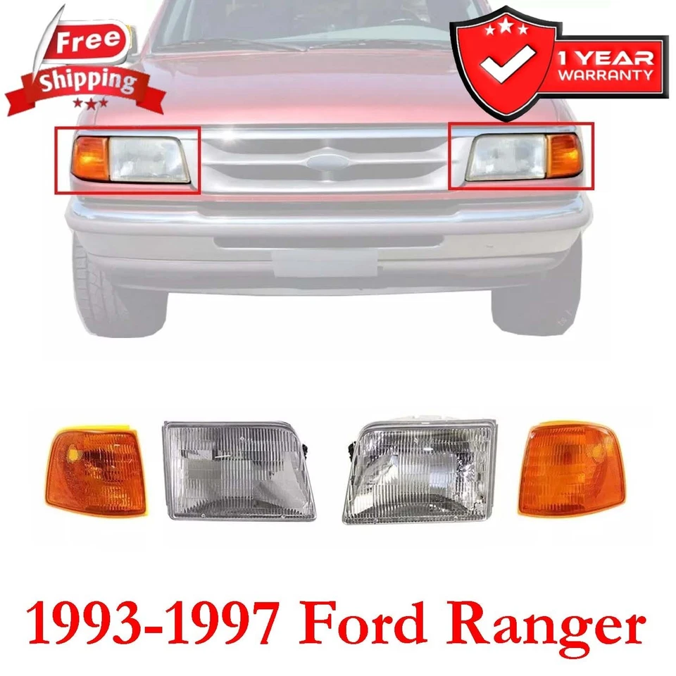 Headlamp & Corner Parking Lights For 1993-1997 Ford Ranger Left & Right Side 4pc - Image 1 of 4