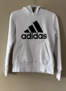 Adidas Performance White Hoodie Sweatshirt Kids Size 8/10 Pockets Extra Soft EUC - Picture 1 of 10