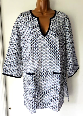 Túnica de lino Tory Burch Baja encubrimiento azul y blanco mediano Foto 1 de 4