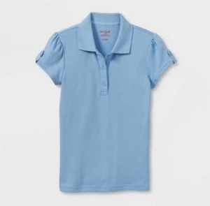Lot of 2 Girls' Short sleeve pique Uniform Polo shirt - Cat & Jack Lt Blue Med - Picture 1 of 7