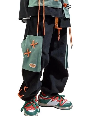Niepce Men’s Streetwear Techwear Patchwork Cargo Pants with Lace-Up Details - Image 1 of 4