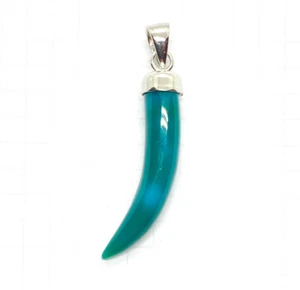Dark GREEN QUARTZ Tooth Tusk Horn PENDANT Charm .925 STERLING SILVER - Picture 1 of 3