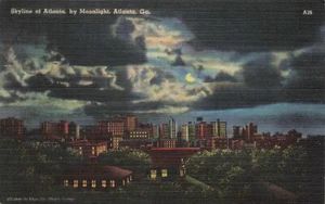 Postcard Skyline of Atlanta by Moonlight Atlanta Georgia GA 1948 - Picture 1 of 2
