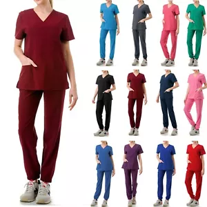 Scrub Sets Medical Nursing Uniform Jogger Pants 4-Way Stretch & 6-Pocket - Picture 1 of 61