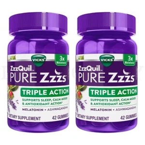 ZzzQuil Pure Zzzs Triple Action Gummy Melatonin Sleep Supplement 42 ct Lot of 2 - Picture 1 of 6