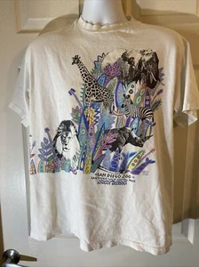 Vtg San Diego Zoo Single Stitch T Shirt Sz Large Stained Grunge Safari White BX1 - Picture 1 of 12