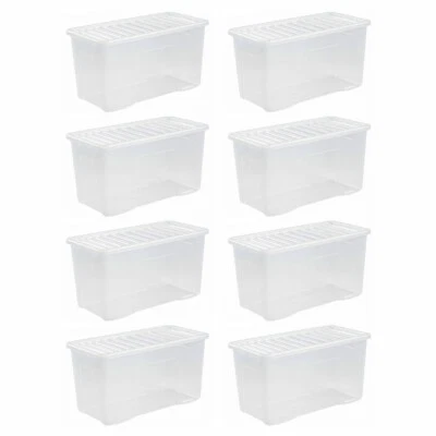 (Set of 8) 110L CLEAR PLASTIC Extra Large Storage Boxes & Lids Strong Containers - Image 1 of 4