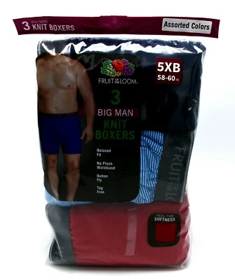 3 Blue Red and Striped Big Man 5XB 58-60 Knit Boxers Fruit Of The Loom 147-152CM - Image 1 of 4