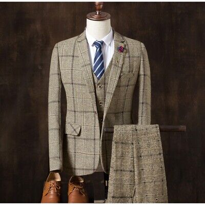 Men's Plaid Suits 3 Pieces Slim Suits Formal Wedding Groom Tuxedos Tweed Suits • 108.17€