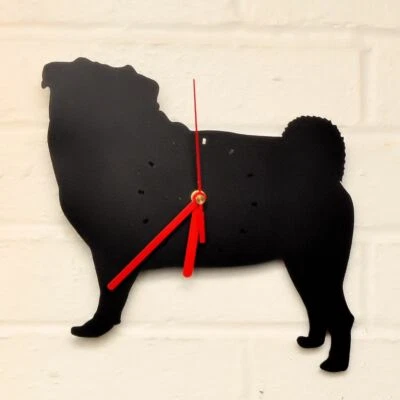 PUG Shaped Modern Wall Clock Bedroom Home Decor Gift in BLACK or RED - Image 1 of 3