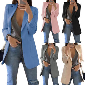FE# Fashion Pure Color Blazer Coat Women Pocket Outfit Simple Cardigan Lapel Out