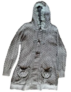 Cardigan donna Sioni XL grigio maglia misto lana dettaglio fiocco tasche stile accogliente Y2K - Foto 1 di 20