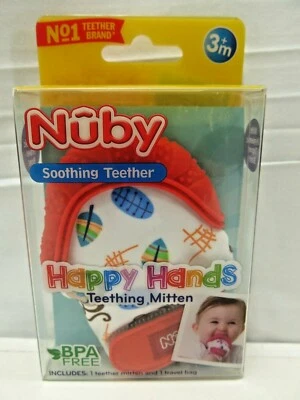 Nuby Soothing Teething Mitten with Hygienic Travel Bag - Pink 3m+ BPA Free NIP - Image 1 of 4