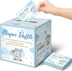 51 Pieces Diaper Raffle Tickets with Card Box Baby Shower Decorations Baby Showe - Picture 1 of 12