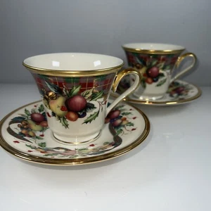 Lenox Holiday Tartan Set 2 Paar Teetasse mit Fuß und Untertasse Neu - Bild 1 von 23