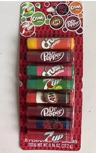 8 Pack Soda Flavored Lip Balms Dr Pepper 7-Up Crush A&W Taste Beauty NEW - Picture 1 of 3