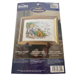 Plaid Bucilla Counted Cross Stitch Kit Gods Promises Dog Bible Quote Religious - Picture 1 of 5