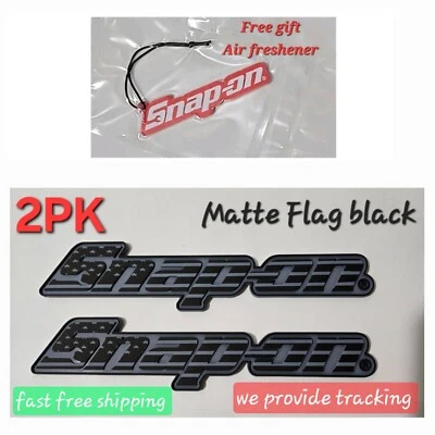 2PK SNAP ON TOOL BOX FLAG LOGO EMBLEM MATTE BLACK Plastic Badge Decal 8" + GIFT  - image 1 of 4