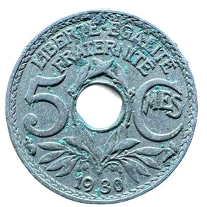 1930 France 5 Centimes Coin - Picture 1 of 2