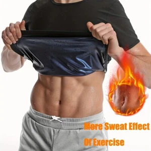 Men's Slimming Body Shaper Waist Trainer Sauna Gym Sweat Top Weight Loss T-Shirt - Picture 1 of 84