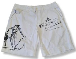 NEW Polo Ralph Lauren Bull Fighting Graph Men's White Bohemian Shorts Size 38 - Picture 1 of 22