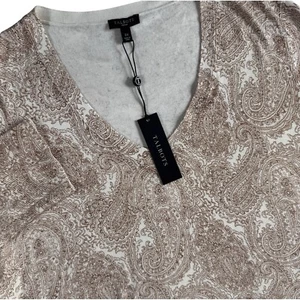 Talbots V-Neck Sweater Women's 2X Brown Paisley 3/4 Sleeve Cotton Rayon NEW - Picture 1 of 6