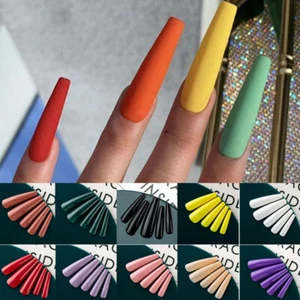 XXXL 24PCS Press On Nails Long Coffin False Nails Star Shiny Ballerina Fake Nail - Picture 1 of 33