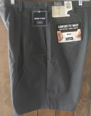 NWT 1999 Haggar Comfort Fit Waist Pleated High Rise Cotton Shorts Men's 38W Grey - Image 1 of 4