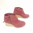 Toms Wedge Booties Leather Side Zip Ankle Boots Wrap Style Shoes Womens Size 8