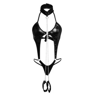 Body Mujeres Negro Charol Lencería Sexy Traje de Gato Látex S-XL Talla Grande - Imagen 1 de 11