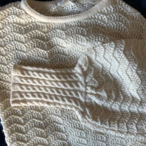 NWT Lantern Sleeve Sweater Women Medium Cream Pointelle Cable Knit 70F 21C - Picture 1 of 12