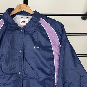 Vintage Nike Windbreaker Youth Large Blue Purple 90s Nylon Liner Center Swoosh - Picture 1 of 11